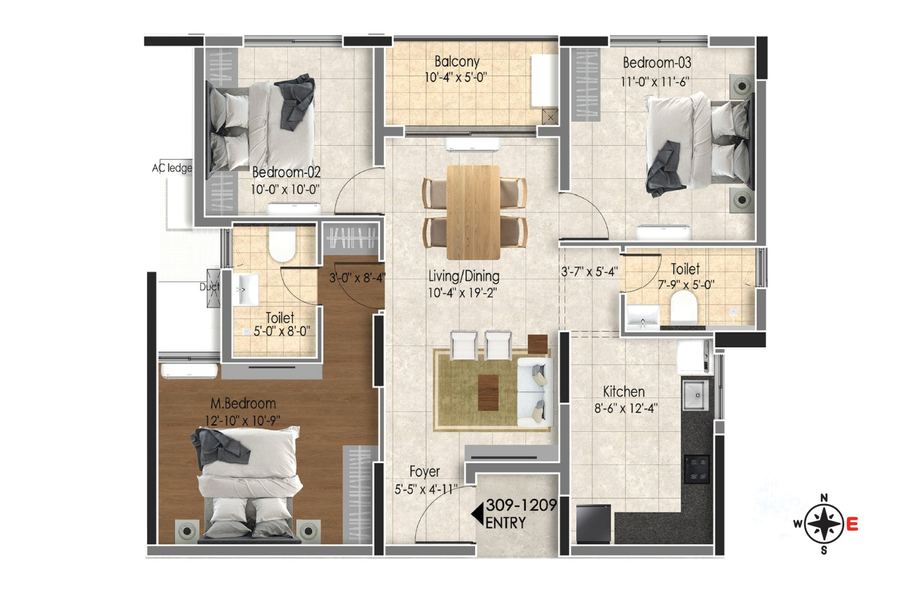 DRA Astra 3 BHK + 2T floor plan (preview)