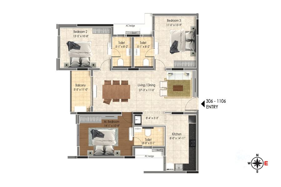DRA Astra 3 BHK + 3T floor plan (preview)